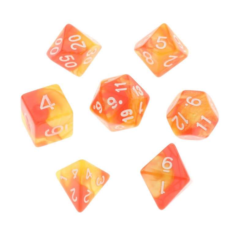 Set de dados para juegos de roll naranja soleado (7 pzas)